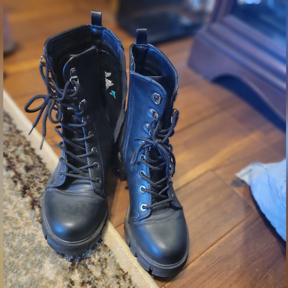 Black Lace-Up Combat Boots